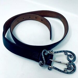 Brighton Black Leather Belt with Silver Buckle size 35”-39”